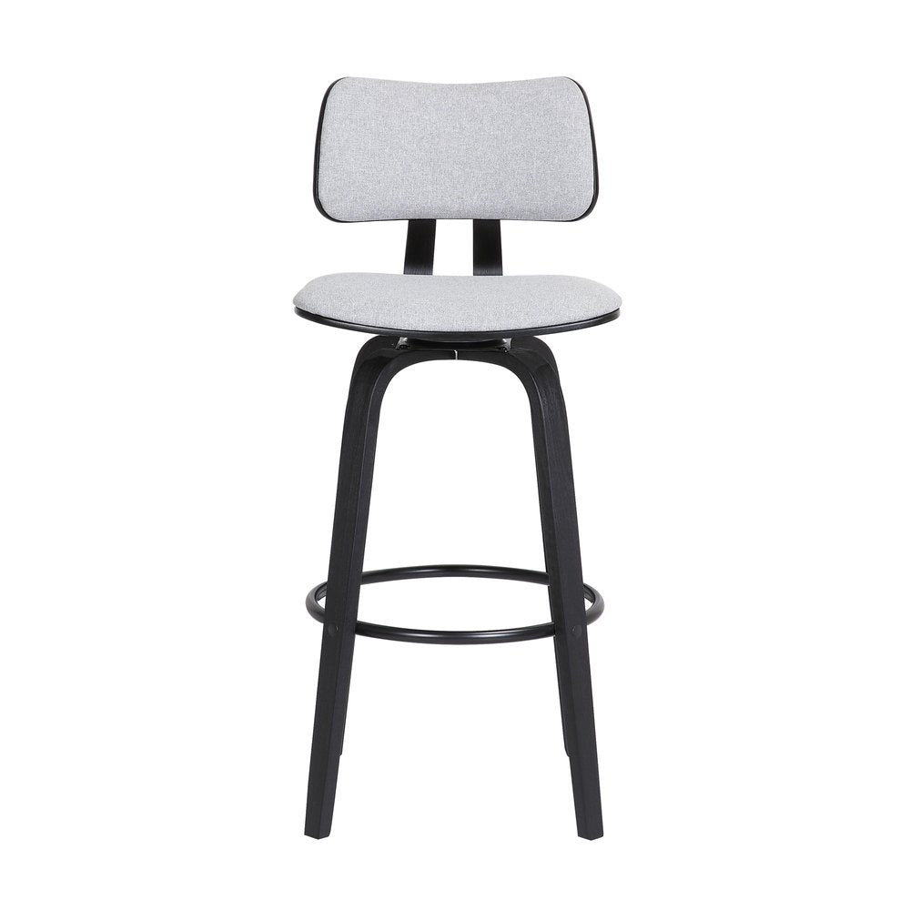 26" Light Gray And Black Fabric And Wood Low Back Counter Height Swivel Bar Chair HomeRoots