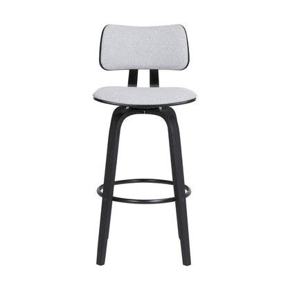 26" Light Gray And Black Fabric And Wood Low Back Counter Height Swivel Bar Chair HomeRoots