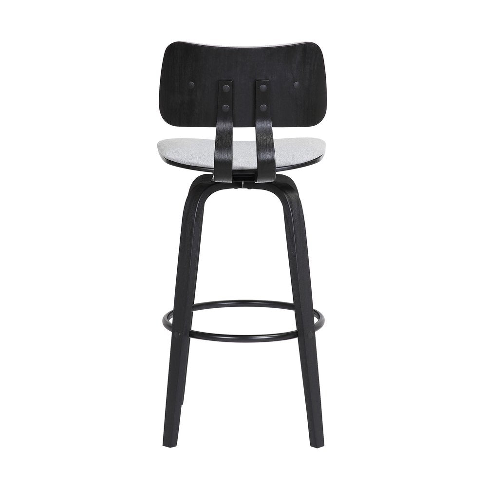 26" Light Gray And Black Fabric And Wood Low Back Counter Height Swivel Bar Chair HomeRoots