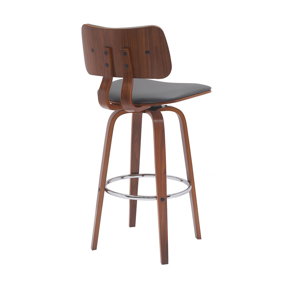 30" Gray And Brown Faux Leather And Fabric And Wood Low Back Bar Height Swivel Bar Chair HomeRoots