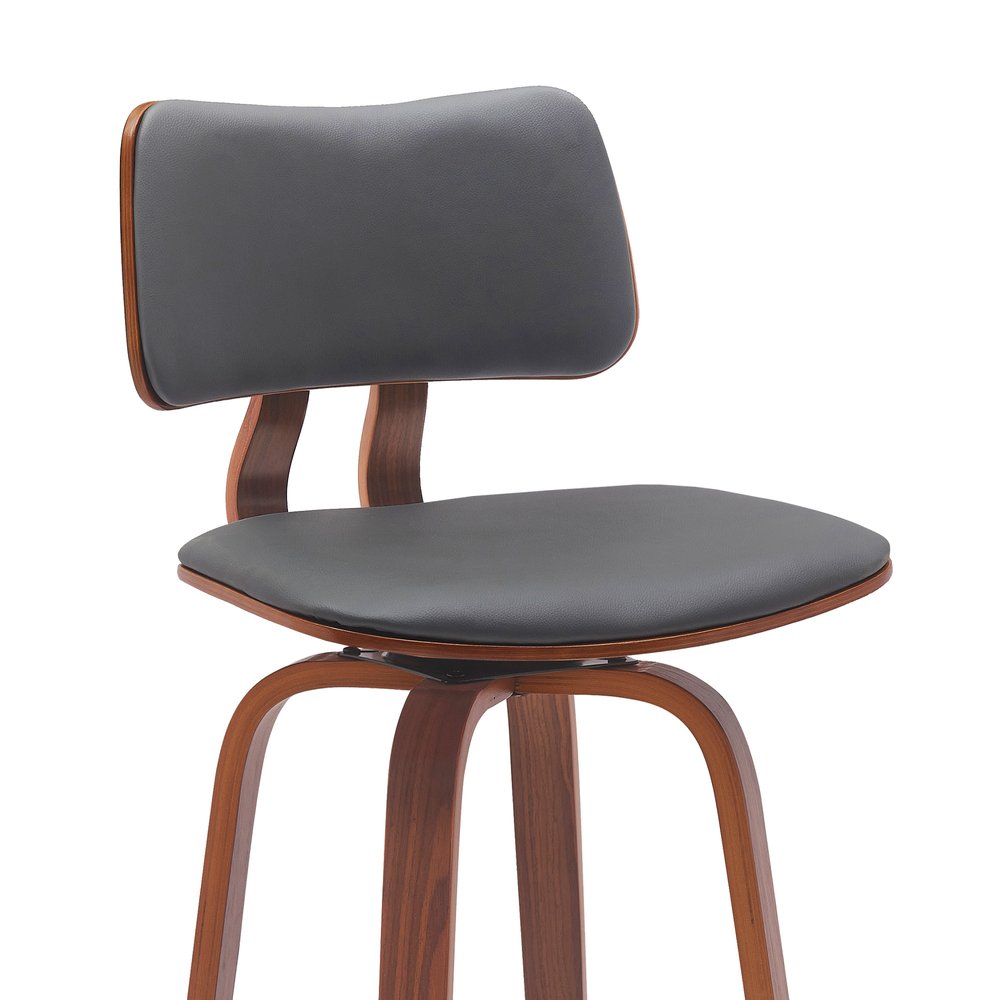 30" Gray And Brown Faux Leather And Fabric And Wood Low Back Bar Height Swivel Bar Chair HomeRoots