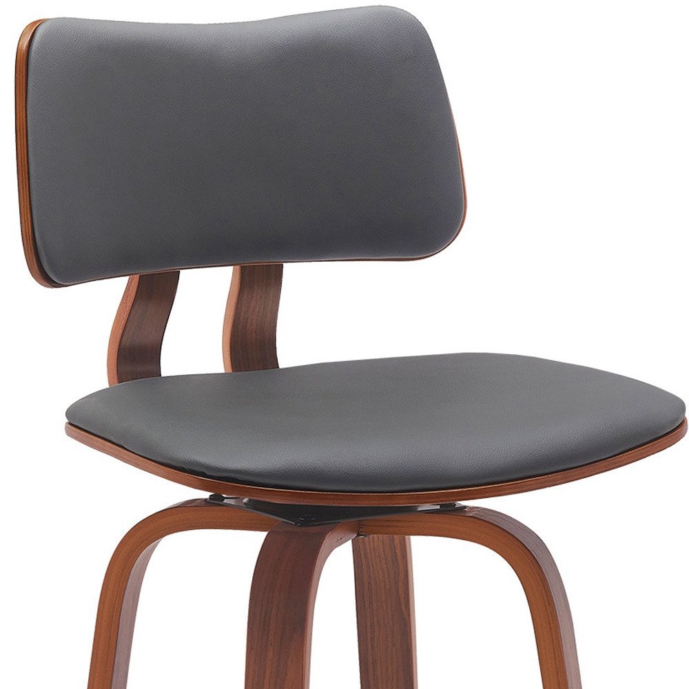 30" Gray And Brown Faux Leather And Fabric And Wood Low Back Bar Height Swivel Bar Chair HomeRoots