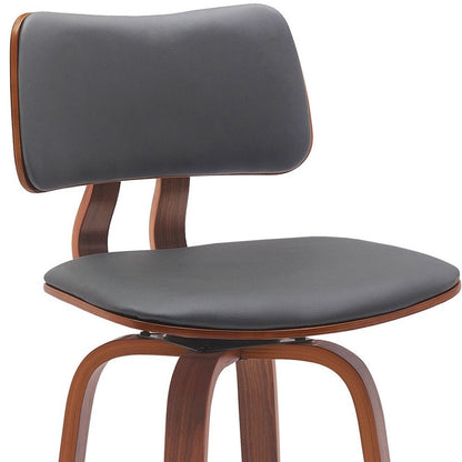 30" Gray And Brown Faux Leather And Fabric And Wood Low Back Bar Height Swivel Bar Chair HomeRoots