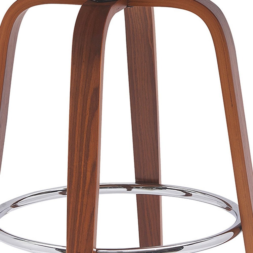 30" Cream And Brown Faux Leather And Fabric And Wood Low Back Bar Height Swivel Bar Chair HomeRoots