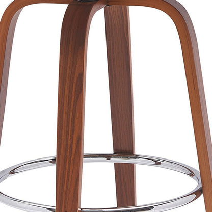 30" Cream And Brown Faux Leather And Fabric And Wood Low Back Bar Height Swivel Bar Chair HomeRoots