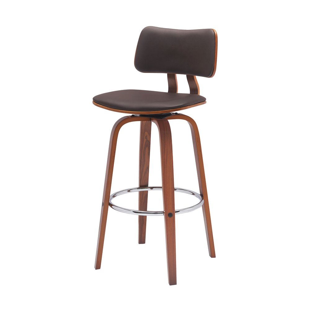 30" Brown Faux Leather And Fabric And Wood Low Back Bar Height Swivel Bar Chair HomeRoots