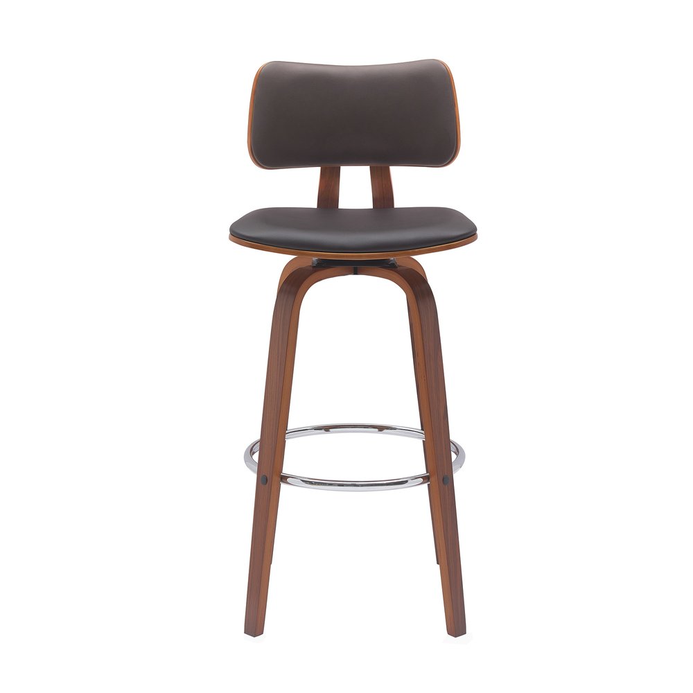30" Brown Faux Leather And Fabric And Wood Low Back Bar Height Swivel Bar Chair HomeRoots