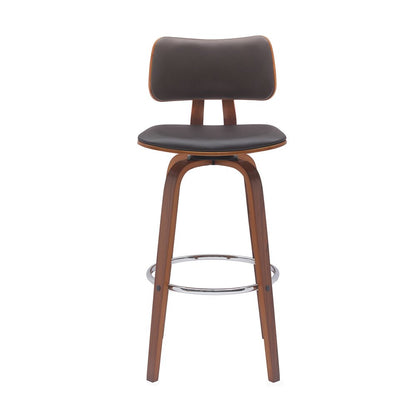 30" Brown Faux Leather And Fabric And Wood Low Back Bar Height Swivel Bar Chair HomeRoots