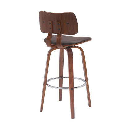 30" Brown Faux Leather And Fabric And Wood Low Back Bar Height Swivel Bar Chair HomeRoots
