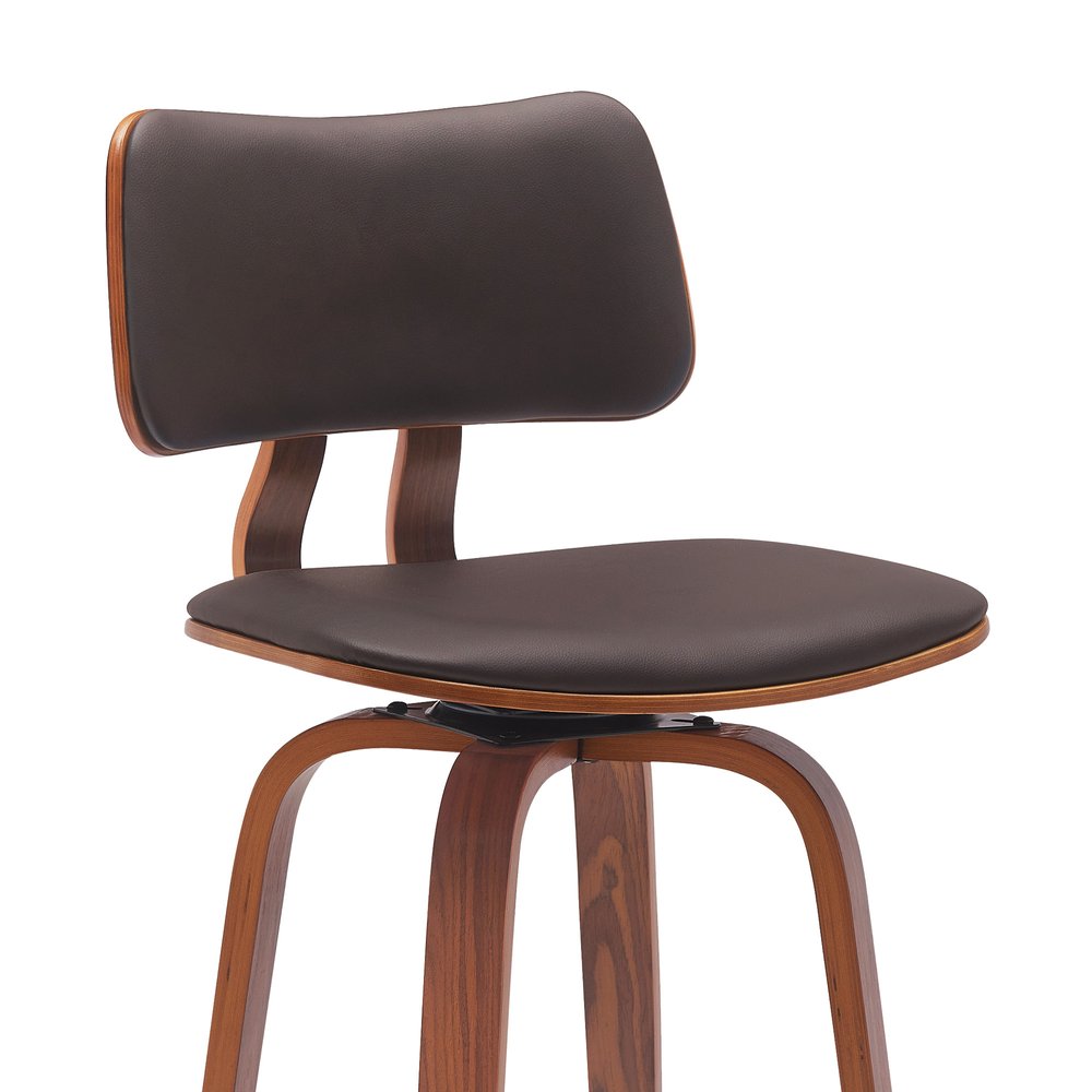 30" Brown Faux Leather And Fabric And Wood Low Back Bar Height Swivel Bar Chair HomeRoots