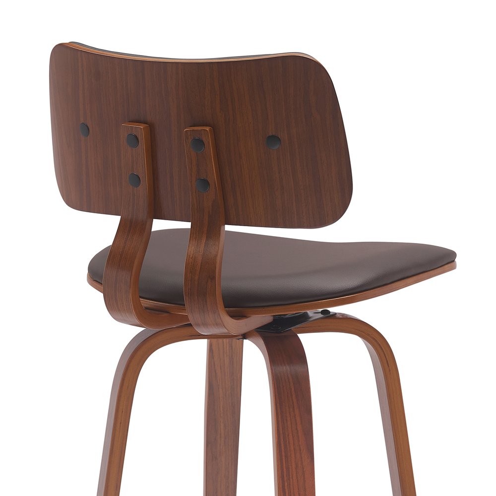 30" Brown Faux Leather And Fabric And Wood Low Back Bar Height Swivel Bar Chair HomeRoots