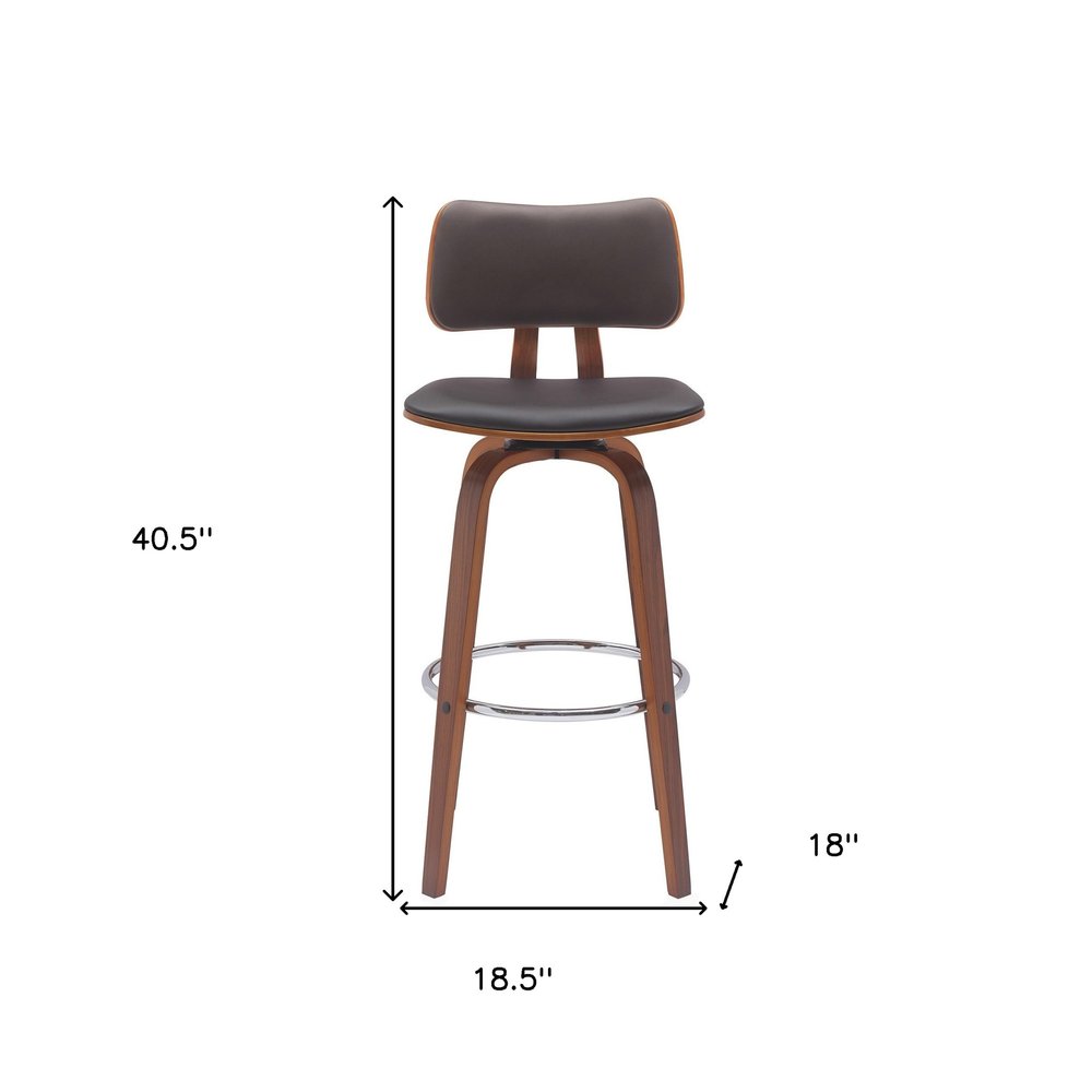 30" Brown Faux Leather And Fabric And Wood Low Back Bar Height Swivel Bar Chair HomeRoots