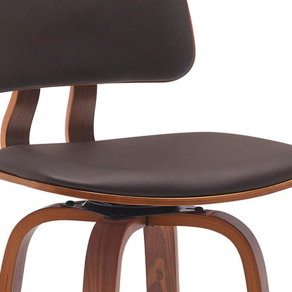 30" Brown Faux Leather And Fabric And Wood Low Back Bar Height Swivel Bar Chair HomeRoots