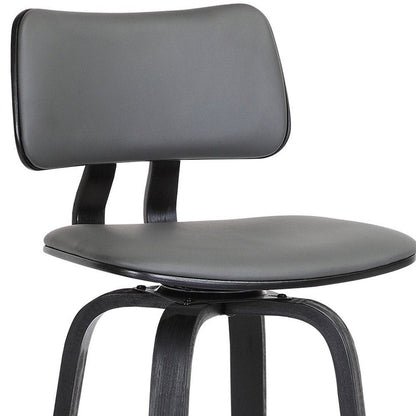 30" Gray And Black Faux Leather And Fabric And Wood Low Back Bar Height Swivel Bar Chair HomeRoots