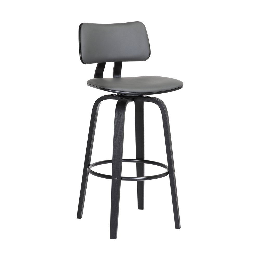 30" Gray And Black Faux Leather And Fabric And Wood Low Back Bar Height Swivel Bar Chair HomeRoots