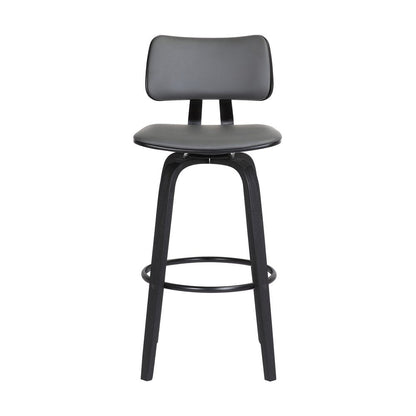 30" Gray And Black Faux Leather And Fabric And Wood Low Back Bar Height Swivel Bar Chair HomeRoots