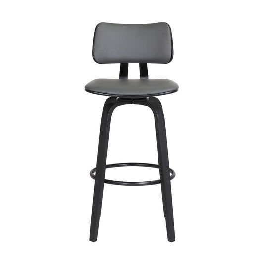 30" Gray And Black Faux Leather And Fabric And Wood Low Back Bar Height Swivel Bar Chair HomeRoots