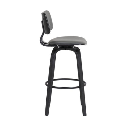 30" Gray And Black Faux Leather And Fabric And Wood Low Back Bar Height Swivel Bar Chair HomeRoots
