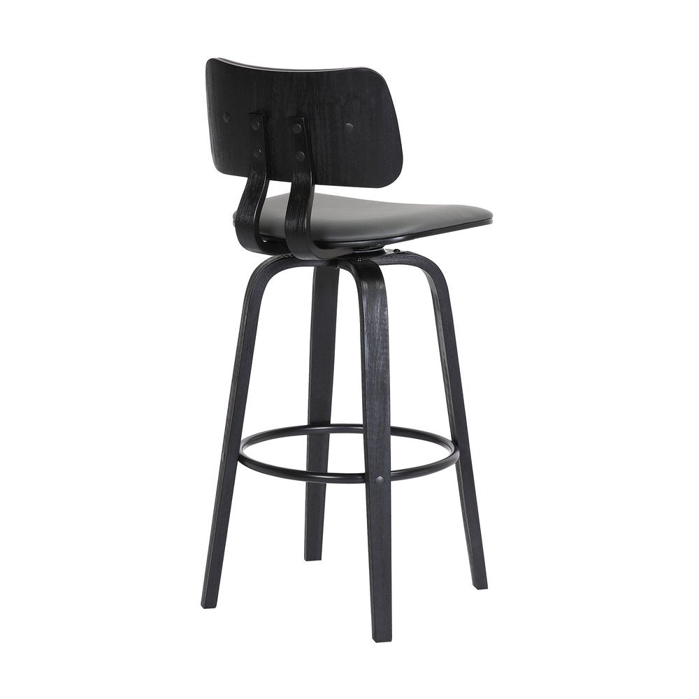 30" Gray And Black Faux Leather And Fabric And Wood Low Back Bar Height Swivel Bar Chair HomeRoots
