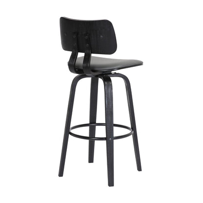 30" Gray And Black Faux Leather And Fabric And Wood Low Back Bar Height Swivel Bar Chair HomeRoots