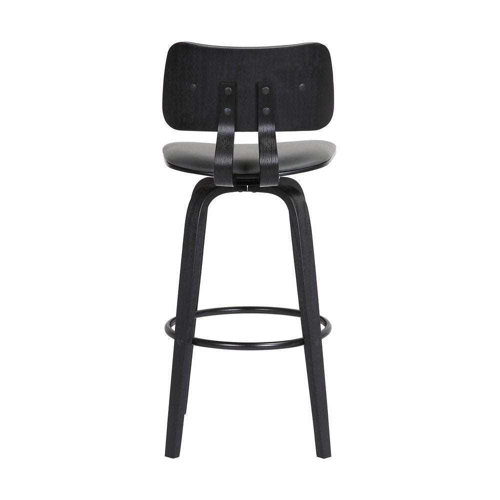 30" Gray And Black Faux Leather And Fabric And Wood Low Back Bar Height Swivel Bar Chair HomeRoots