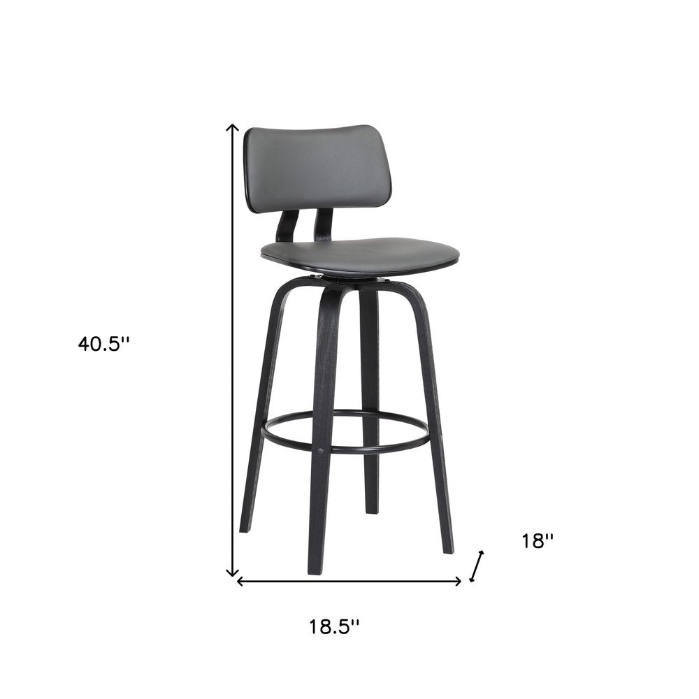 30" Gray And Black Faux Leather And Fabric And Wood Low Back Bar Height Swivel Bar Chair HomeRoots