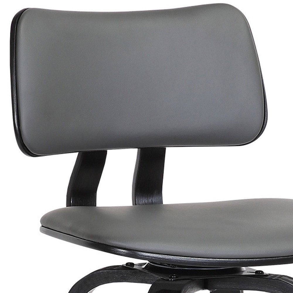 30" Gray And Black Faux Leather And Fabric And Wood Low Back Bar Height Swivel Bar Chair HomeRoots