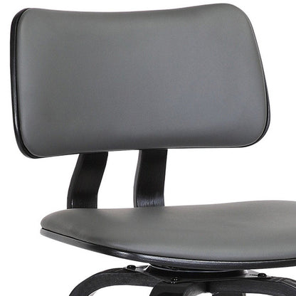 30" Gray And Black Faux Leather And Fabric And Wood Low Back Bar Height Swivel Bar Chair HomeRoots