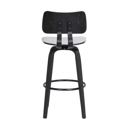 30" Light Gray And Black Fabric And Wood Low Back Bar Height Swivel Bar Chair HomeRoots