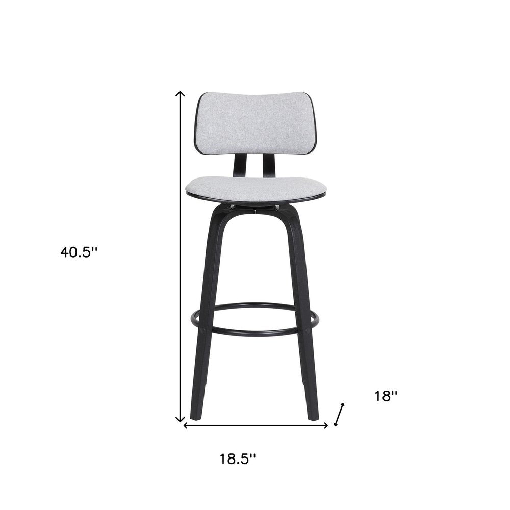 30" Light Gray And Black Fabric And Wood Low Back Bar Height Swivel Bar Chair HomeRoots