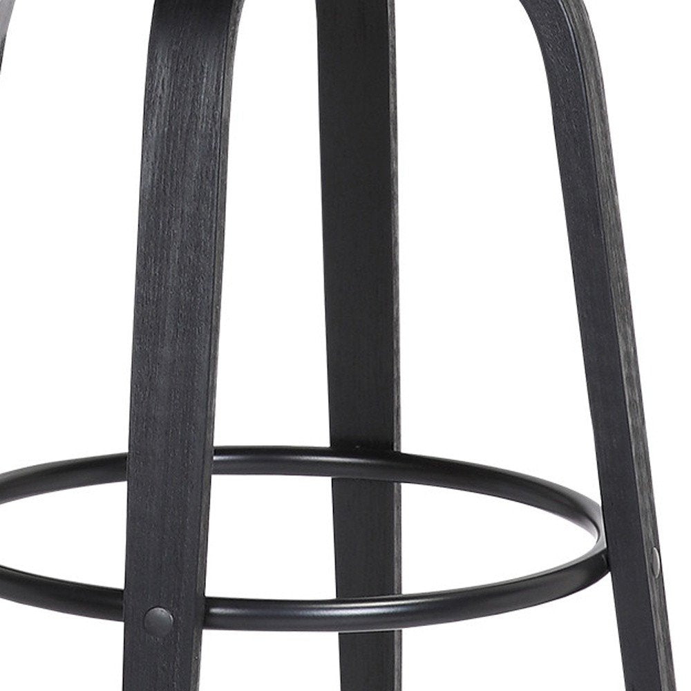 30" Light Gray And Black Fabric And Wood Low Back Bar Height Swivel Bar Chair HomeRoots
