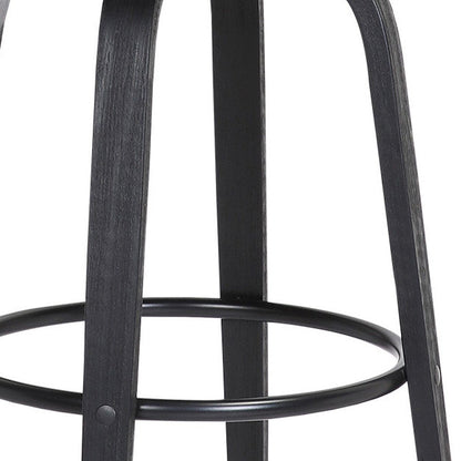 30" Light Gray And Black Fabric And Wood Low Back Bar Height Swivel Bar Chair HomeRoots