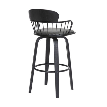 30" Gray And Black Faux Leather And Fabric And Wood Low Back Bar Height Swivel Bar Chair HomeRoots