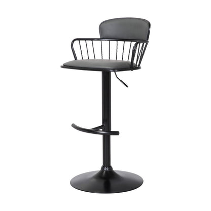 Gray And Black Faux Leather And Fabric And Metal Low Back Adjustable Height Swivel Bar Chair HomeRoots