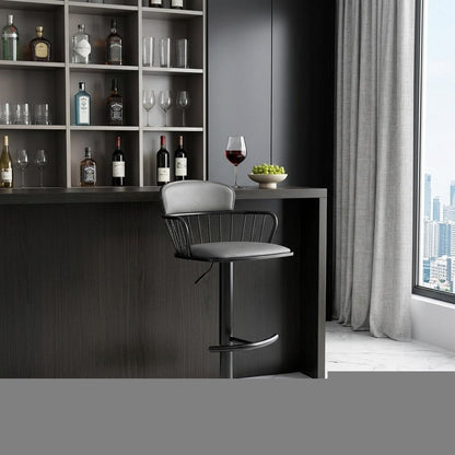 Gray and Black Faux Leather with Metal Swivel Low Back Adjustable Height Bar Chair HomeRoots