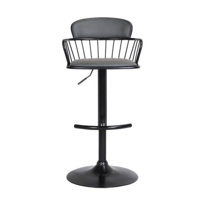 Gray And Black Faux Leather And Fabric And Metal Low Back Adjustable Height Swivel Bar Chair HomeRoots