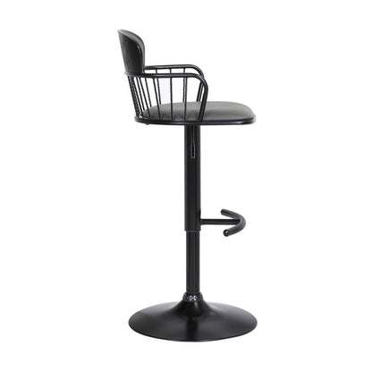 Gray And Black Faux Leather And Fabric And Metal Low Back Adjustable Height Swivel Bar Chair HomeRoots