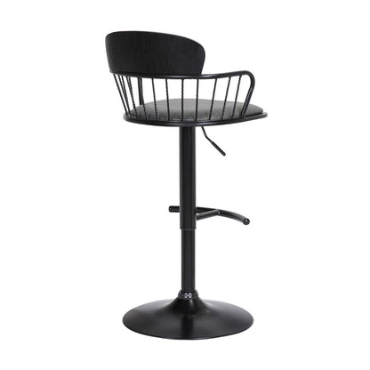 Gray And Black Faux Leather And Fabric And Metal Low Back Adjustable Height Swivel Bar Chair HomeRoots