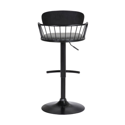 Gray And Black Faux Leather And Fabric And Metal Low Back Adjustable Height Swivel Bar Chair HomeRoots