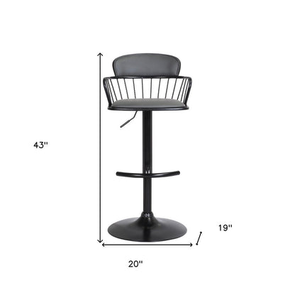 Gray And Black Faux Leather And Fabric And Metal Low Back Adjustable Height Swivel Bar Chair HomeRoots