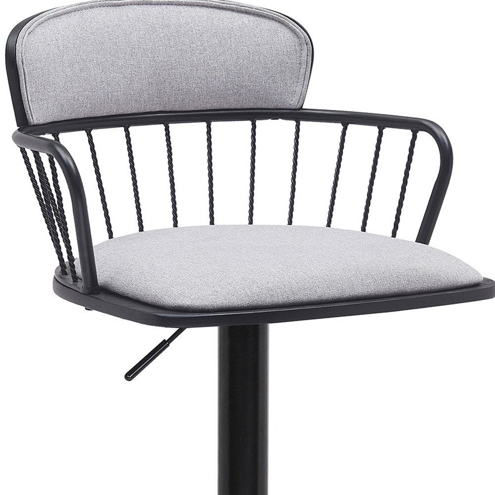 Light Gray And Black Fabric And Metal Low Back Adjustable Height Swivel Bar Chair HomeRoots
