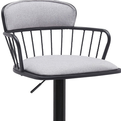 Light Gray And Black Fabric And Metal Low Back Adjustable Height Swivel Bar Chair HomeRoots