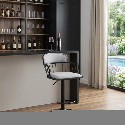 Light Gray and Black Fabric with Metal Swivel Low Back Adjustable Height Bar Chair HomeRoots