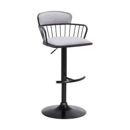 Light Gray And Black Fabric And Metal Low Back Adjustable Height Swivel Bar Chair HomeRoots