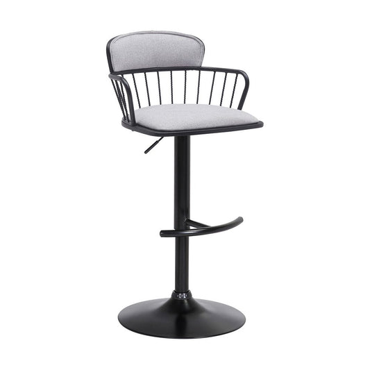 Light Gray And Black Fabric And Metal Low Back Adjustable Height Swivel Bar Chair HomeRoots