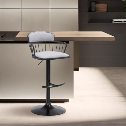 Light Gray And Black Fabric And Metal Low Back Adjustable Height Swivel Bar Chair HomeRoots