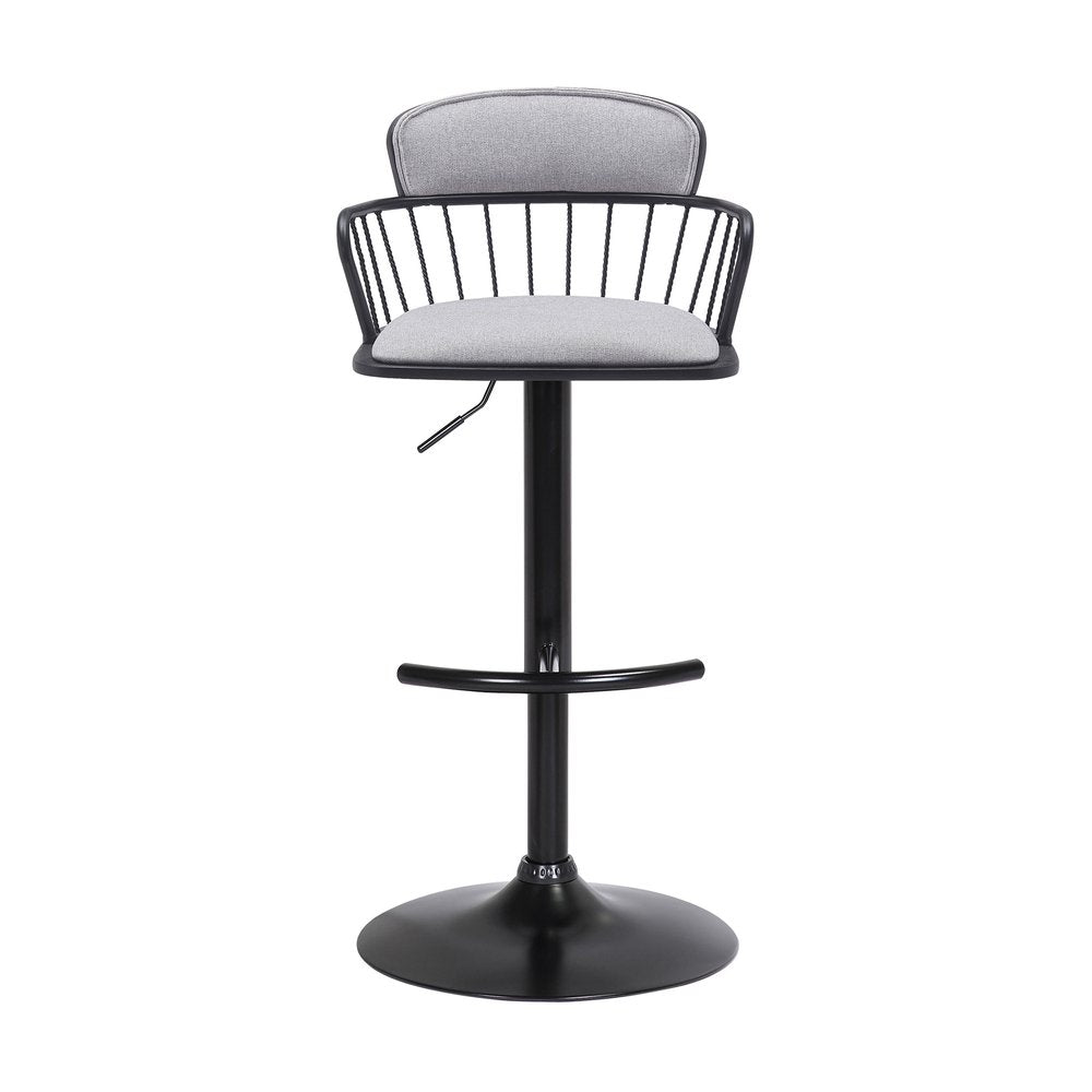 Light Gray And Black Fabric And Metal Low Back Adjustable Height Swivel Bar Chair HomeRoots