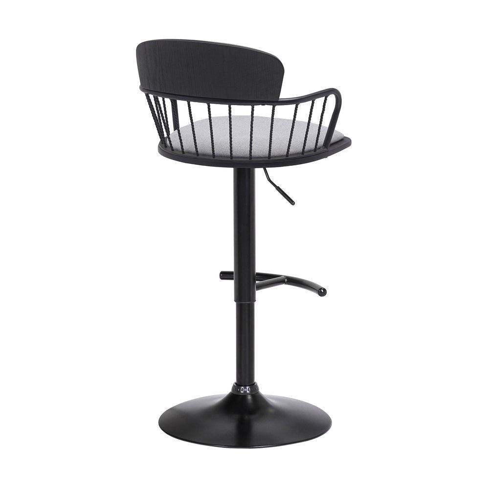 Light Gray And Black Fabric And Metal Low Back Adjustable Height Swivel Bar Chair HomeRoots