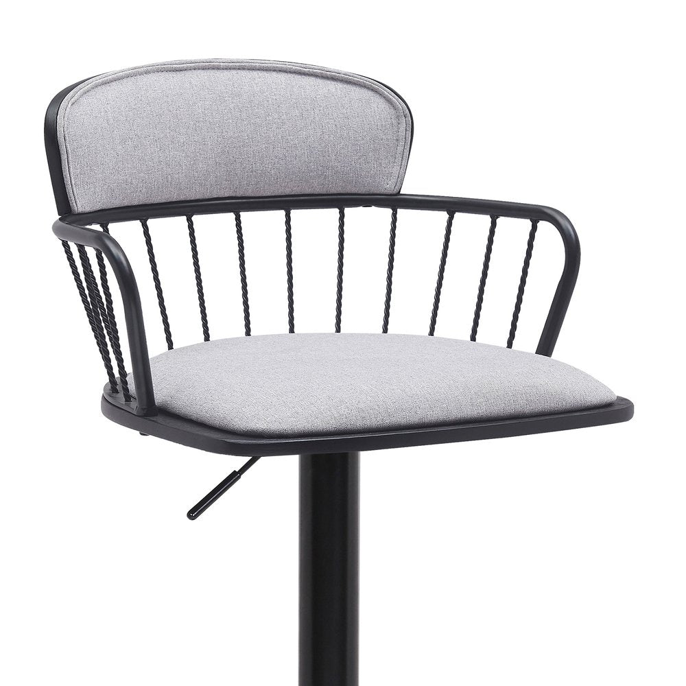 Light Gray And Black Fabric And Metal Low Back Adjustable Height Swivel Bar Chair HomeRoots