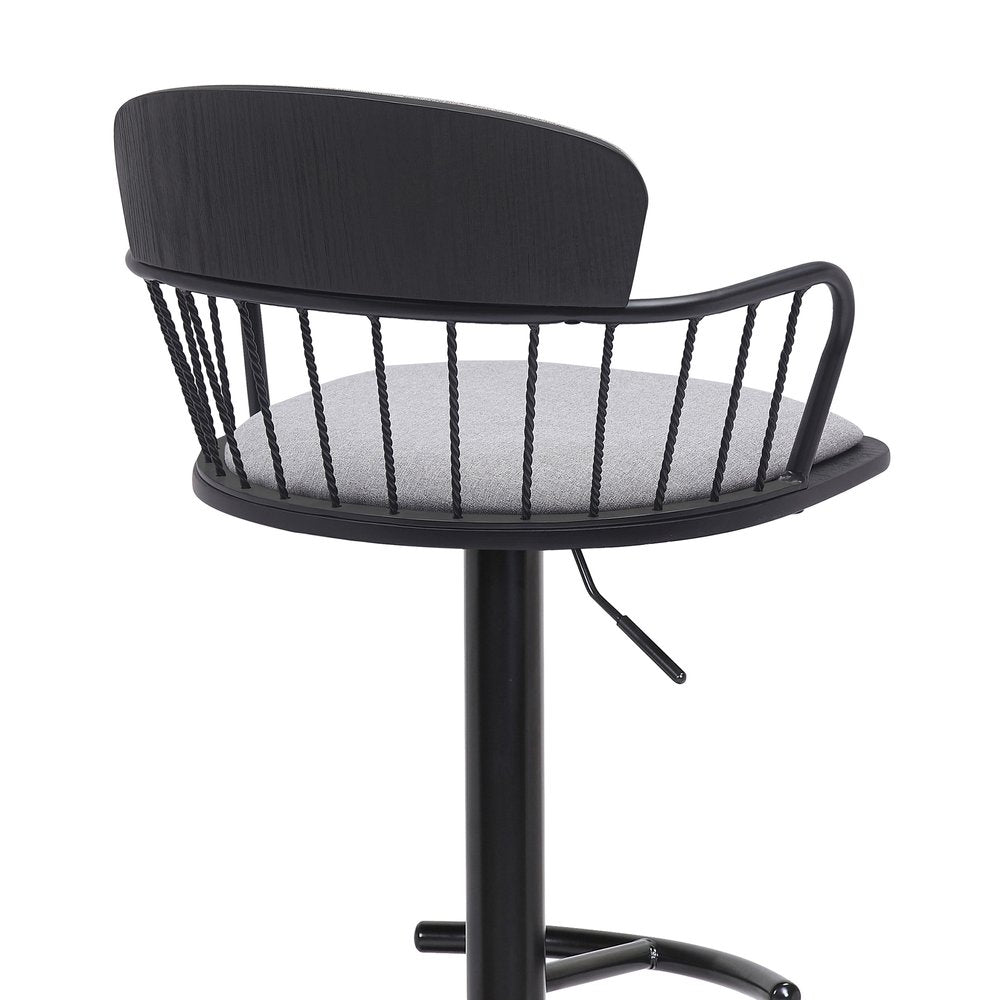 Light Gray And Black Fabric And Metal Low Back Adjustable Height Swivel Bar Chair HomeRoots
